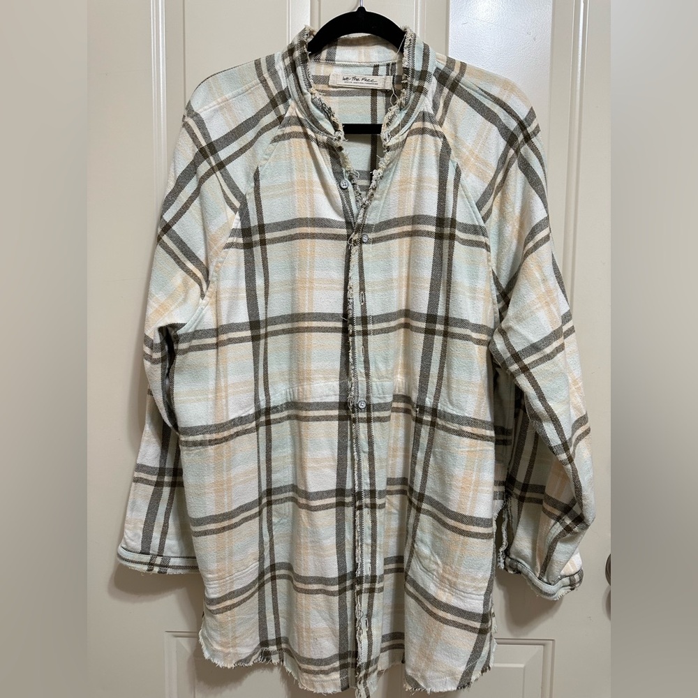 We The Free Plaid Button Down Shirt - Cream and Gray
